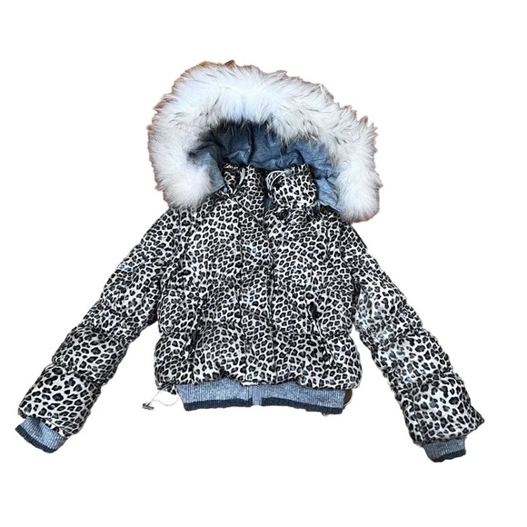 MonnaLisa Other - MonnaLisa Puffer Convertible Vest Jacket Girls Size 6 Leopard Fur Trim Hood